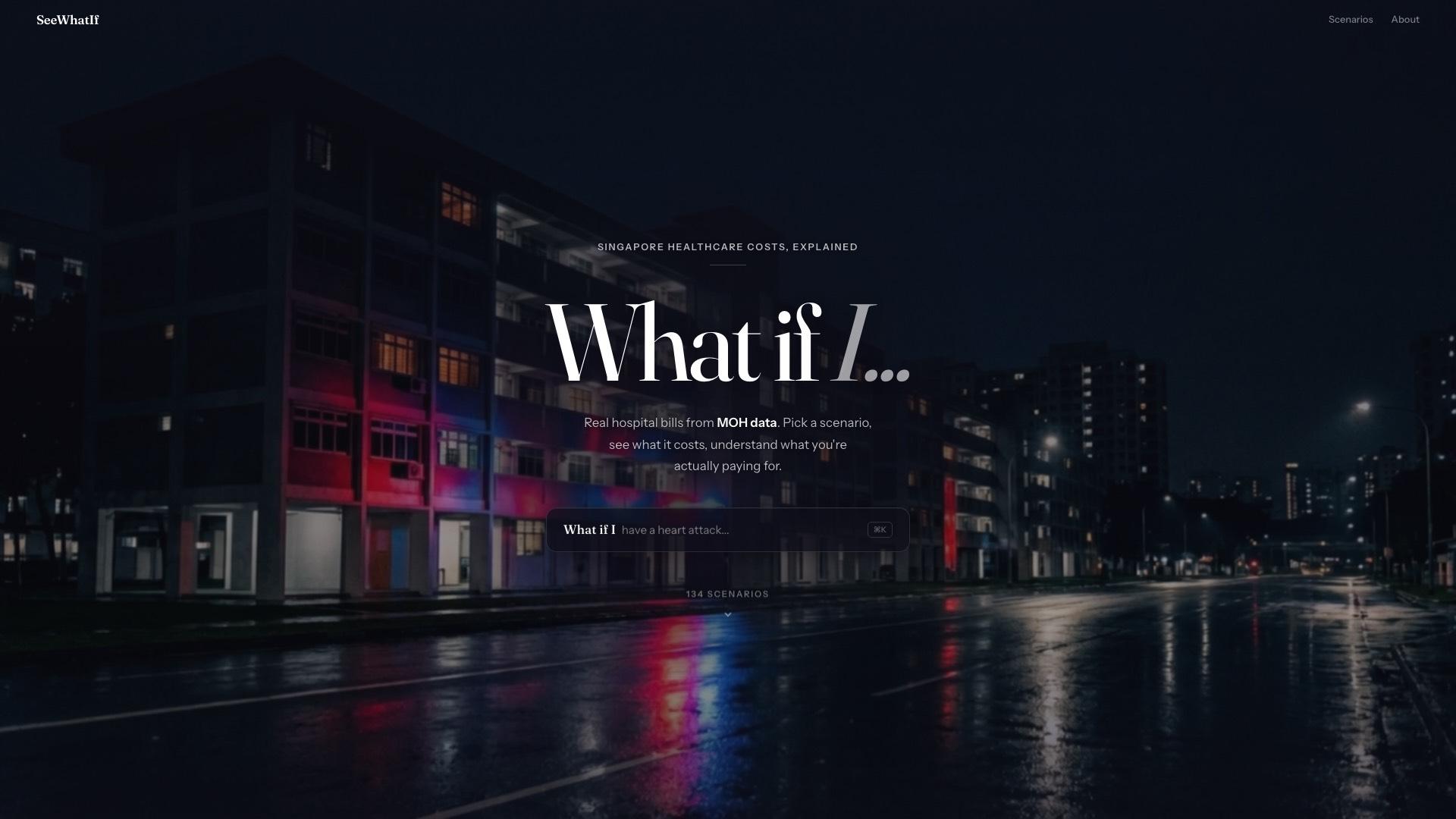 SeeWhatIf.com — Insurance cost explorer with 134 real-life scenarios and MOH data